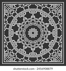 Pattern for a bandana, tablecloth, neckerchief or other. Black and white palette. Version No. 4. Vector illustration
