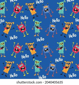 pattern banner monster alien cute colorful happy smile background; template
 brochure concepts vector illustration design character