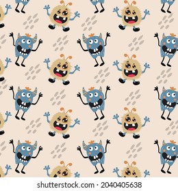 pattern banner monster alien cute colorful happy smile background; template
 brochure concepts vector illustration design character 