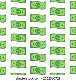 Patrón de los billetes en dólares de Barbados sobre fondo transparente con mini doodle (icono) y color verde. Ilustración vectorial