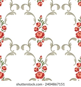 Pattern with baroque flowers. Beautiful decorative vintage plants and leaves.