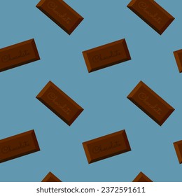 Pattern with bars pieces of chocolate in blue background.