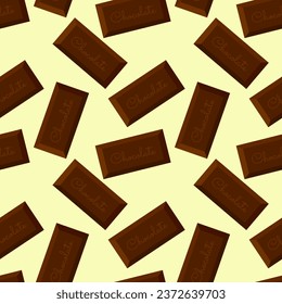 Pattern with bars pieces of chocolate in yellow background.