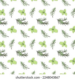 Pattern of basil and rosemary leaves