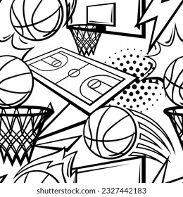 Pattern with basketball items. Sport club illustration.