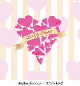 Pattern "Be my Valentine". Ribbon on a background of pink hearts.