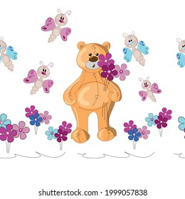pattern bear butterflies and flowers 