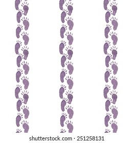 Pattern with bear footprint. Ethnic seamless pattern in native style. Violet paws on white background. Vector illustration. Watercolor decorative pattern