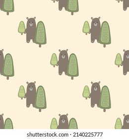 Pattern bear in the forest. Drawn bear. pattern for children's textiles, wallpapers.

