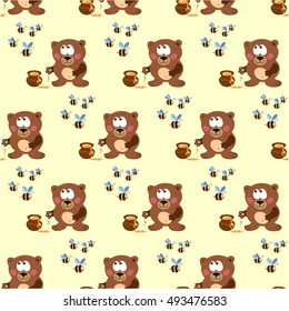 Pattern with the bear from the movie, honey and bees. Vector illustration. Figure children's fabrics, wallpaper