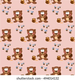 Pattern with the bear from the movie, honey and bees. Vector illustration. Figure children's fabrics, wallpaper