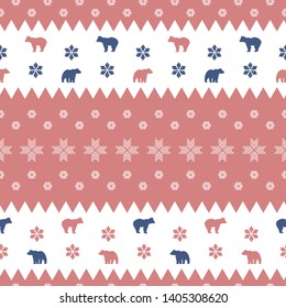 Pattern with bear, snowflakes. Scandinavian style. For wrapping paper, fabric.