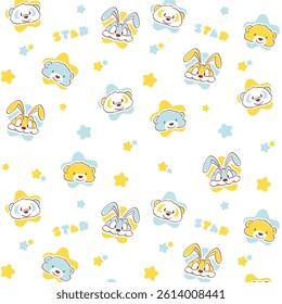 Pattern of Bears, Bunnies, and Stars
