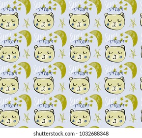 pattern with bears and moons in childish style on light background