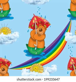 pattern with bears and umbrella and clouds. vector