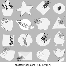 Pattern with beautiful abstract elements. Illustration contain simple drawn doodles of different shapes. 
Pattern can be used for prints on fabric or any kind of graphic products.
