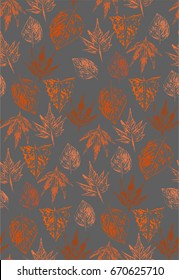Pattern with beautiful autumn leaves on a gray background