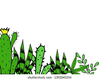 Pattern of beautiful cacti. Flat style. Suitable for invitations, business cards, banner