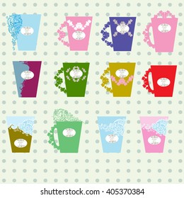 Pattern with beautiful cups. Vector illustration. Time for tea and coffee.