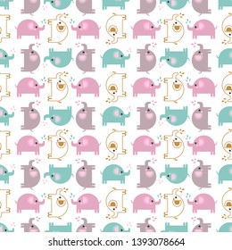 Pattern of beautiful elephants. Pattern Background with elephants. Children's drawing. Background of cute elephants