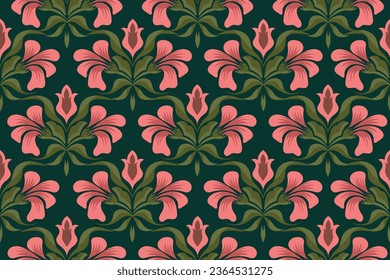 The pattern of beautiful floral motifs is seamless, neatly arranged without being continuous