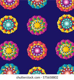 pattern with beautiful flowers on blue background