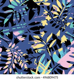 Pattern with beautiful flowers and plants with  hand drawn texture. Vector floral header and creative background. Design for poster, card, invitation, placard, brochure, flyer. Isolated