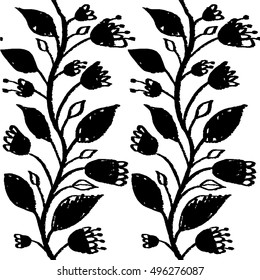 Pattern with beautiful flowers. Vector floral black and white composition. Design for poster, card, invitation, placard, brochure, flyer. Isolated