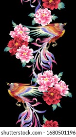 Muster der schönen Blume und des Phoenix im japanischen Stil,
