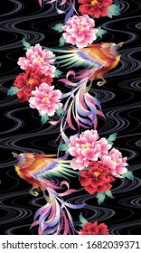 Pattern of the beautiful Japanese style flower and phoenix,