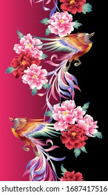 Pattern of the beautiful Japanese style flower and phoenix,