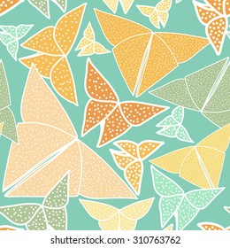 Pattern with beautiful origami butterflies drawing. Seamless background texture