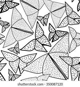 Pattern with beautiful origami butterflies drawing. Seamless background texture