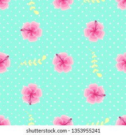 Pattern with beautiful pink tropical flowers
