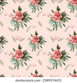 Pattern with a Beautiful Rose and Hearts for Your Creativity and Business