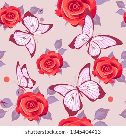 pattern beautiful roses and  butterflies set