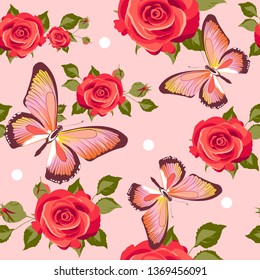 pattern beautiful roses and  butterflies set