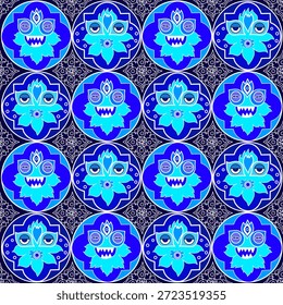 pattern, beauty, blue tone, bright appearance, vibrant design, artistic ,A hand-drawn vector illustration.style,seamless,pattern,illustration,blue,graphic,hand 