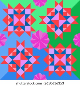 Padrão, Beleza, Colorido, Padrão, Triângulo, Arranjo, Flor, Verde, Azul, Vermelho, Rosa, Azul, 3d,vetor,ilustração,gráfico,design