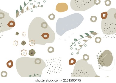 Pattern bed linen. Abstract seamless background, geometric shapes. Vector illustration of repeating ornament, modern pastel color. Flowers, leaves, doodles on white. For textiles, fabrics, bed linens.
