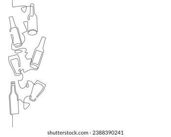 Pattern with beer bottles and glasses isolated on white background. Vector illustration.