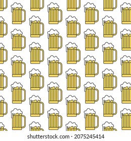 Pattern of beer mugs on a white background. Pub concept. Can be used as a background.