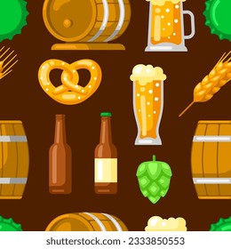 Pattern with beer objects. Beer festival or Oktoberfest.