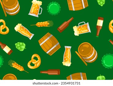 Pattern with beer objects. Beer festival or Oktoberfest.