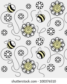 pattern of the bees and flowers