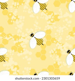 Pattern with bees and honeycombs.Bee seamless texture.