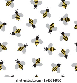 Pattern with bees on white background. Sweet vector illustration.