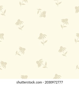 Pattern with beige echinacea silhouette on a cream background. Vintage-looking pattern