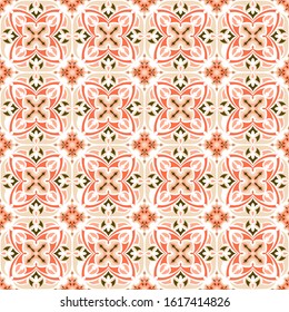 Pattern with beige, orange colors. Mandala tiled seamless pattern. Background, vector illustration. Eps 10. Arabic ornament desing. 
