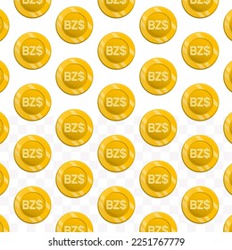 Pattern of Belize Dollar currency on transparent background with mini doodle (icons) and gold color. Vector Illustration